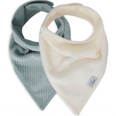 Lot de 2 bavoirs bandana Velvet Rib Sea Green-Ivory - Jollein