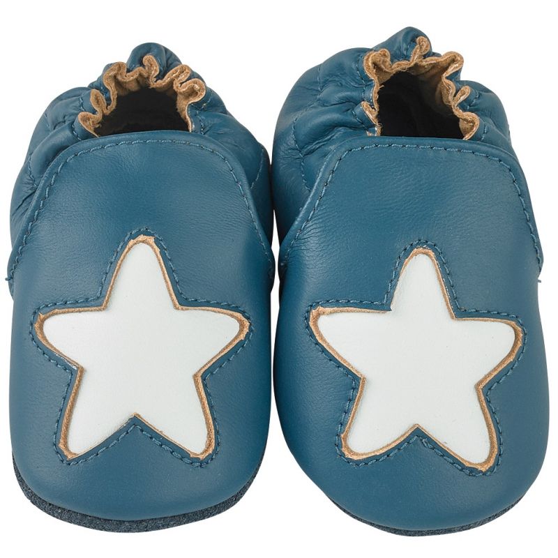 Chaussons cuir Cocon étoile bleu (0-6 mois) Noukie's