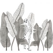 Grand sticker leopard et feuillages (91 x 83 cm)  par Lilipinso