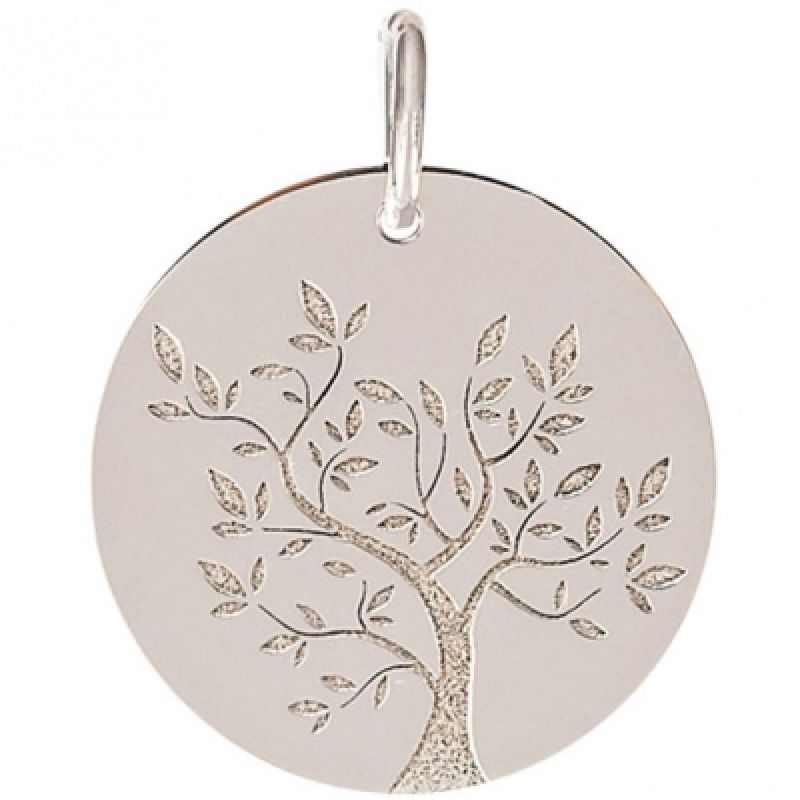 Médaille de naissance Nathan personnalisable Arbre de vie 18 mm (or blanc 750°) Je t'Ador
