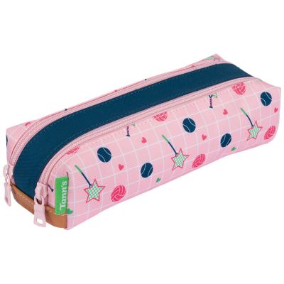 Trousse double compartiment Les Fantaisies Caroline Vert et Rose