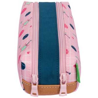 Trousse double compartiment Les Fantaisies Caroline Vert et Rose
