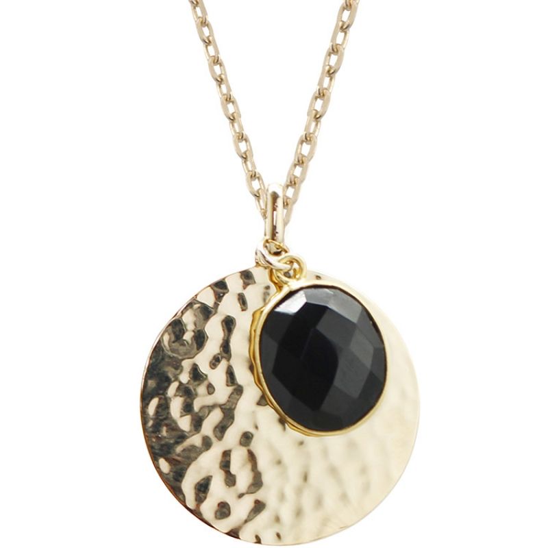 Collier médaille martelée et onyx noir chaîne 45 cm personnalisable (plaqué or) Petits trésors
