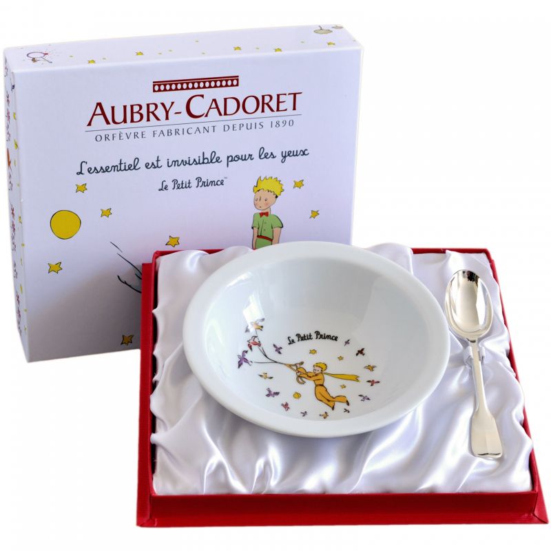Coffret repas assiette + cuillère métal argenté Le Petit Prince (2 pièces) Aubry-Cadoret