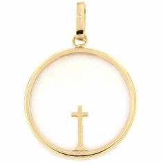 Médaille Croix fine (or jaune 750° et nacre) - Aubry-Cadoret