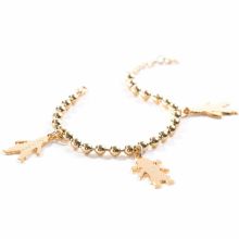 Bracelet chaîne boule 3 charms silhouette petit garçon ou petite fille (plaqué or)  par Petits trésors