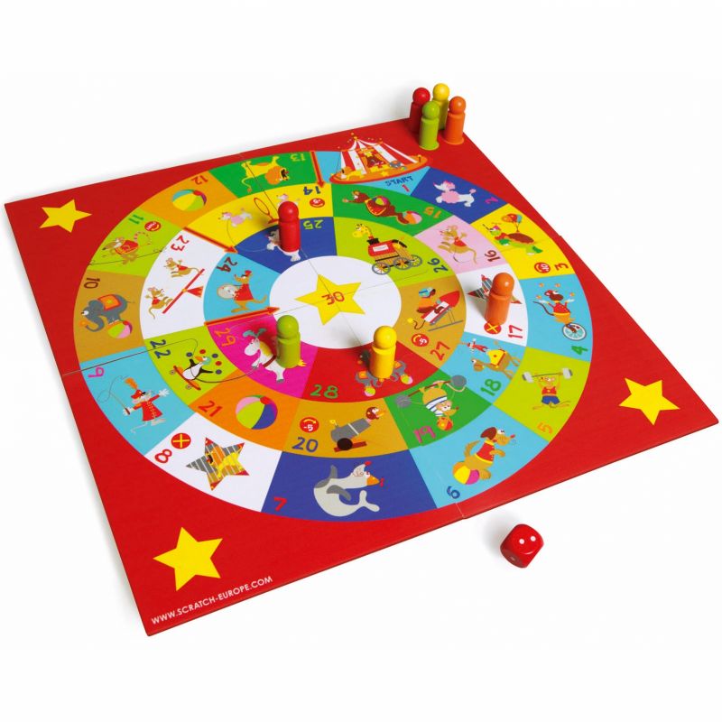 2 jeux de plateau : Jeu de l'Oie et petits chevaux avec tableau de jeu recto-verso Scratch