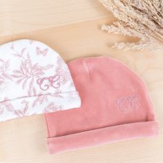 Bonnet de naissance en coton blanc Toile de Jouy