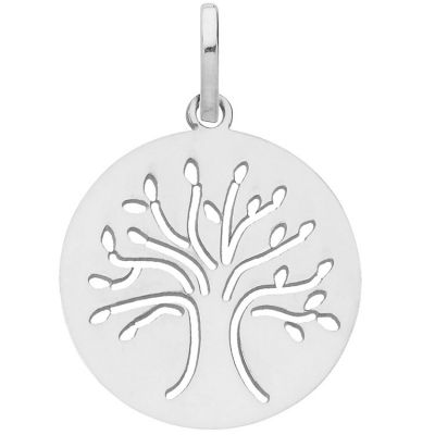 Médaille ronde ajourée Arbre de vie 16 mm (or blanc 375°) Berceau magique bijoux