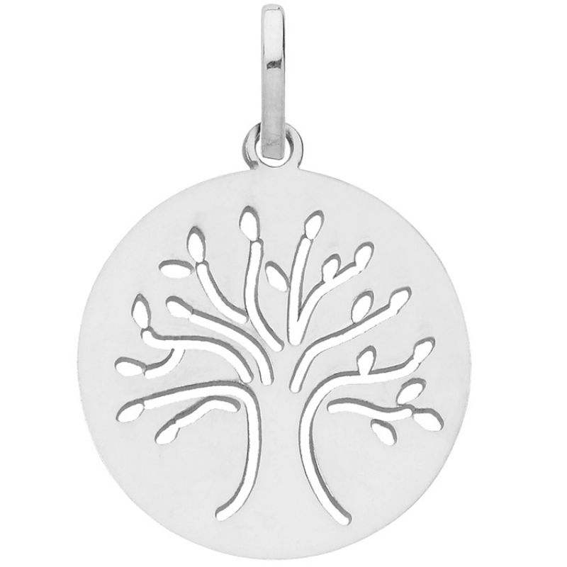 Médaille ronde ajourée Arbre de vie 16 mm (or blanc 375°) Berceau magique bijoux