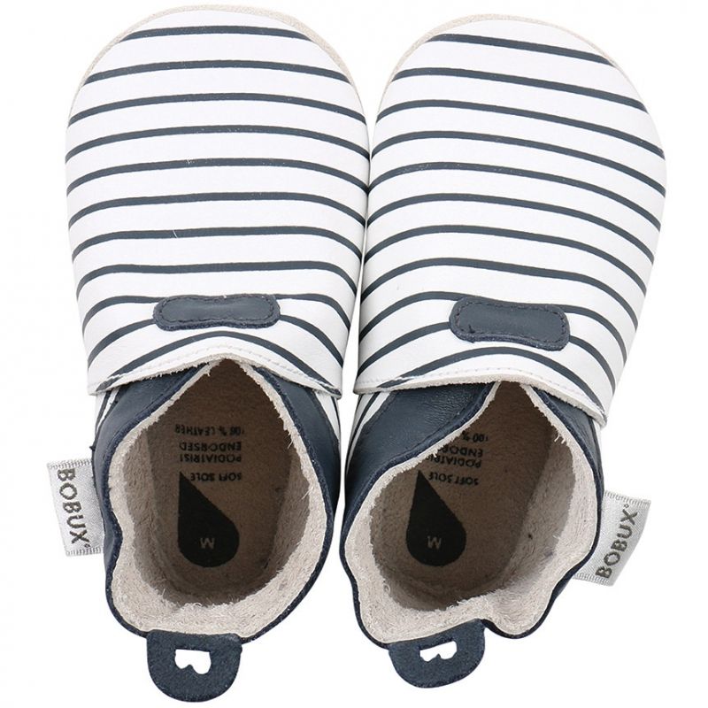 Chaussons bébé en cuir Soft soles Rayés bleus  (9-15 mois) Bobux