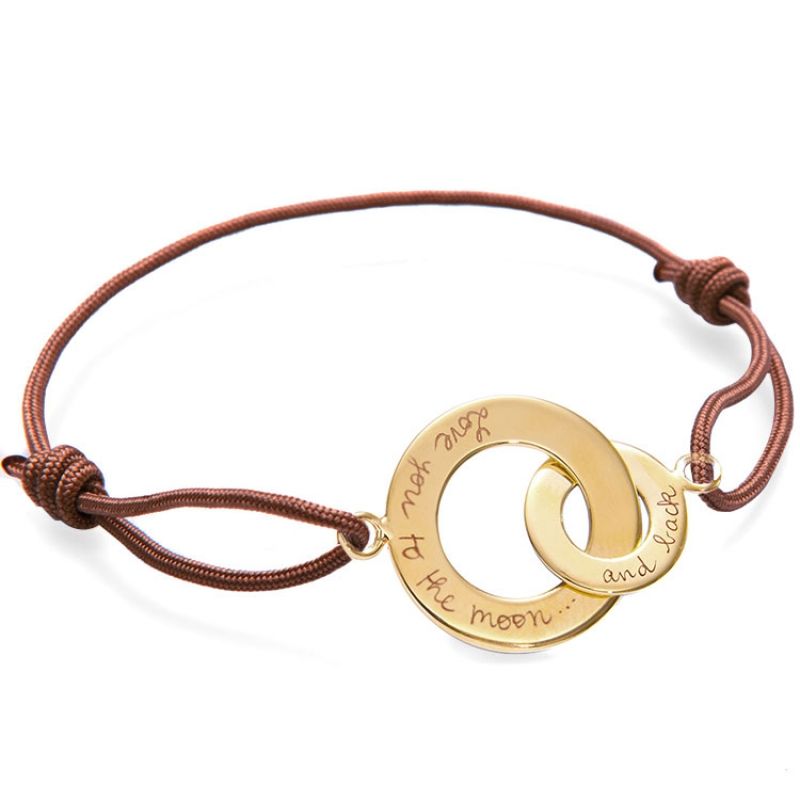 Bracelet sur cordon Anneaux entrelacés Papa personnalisable (plaqué or) Merci Maman