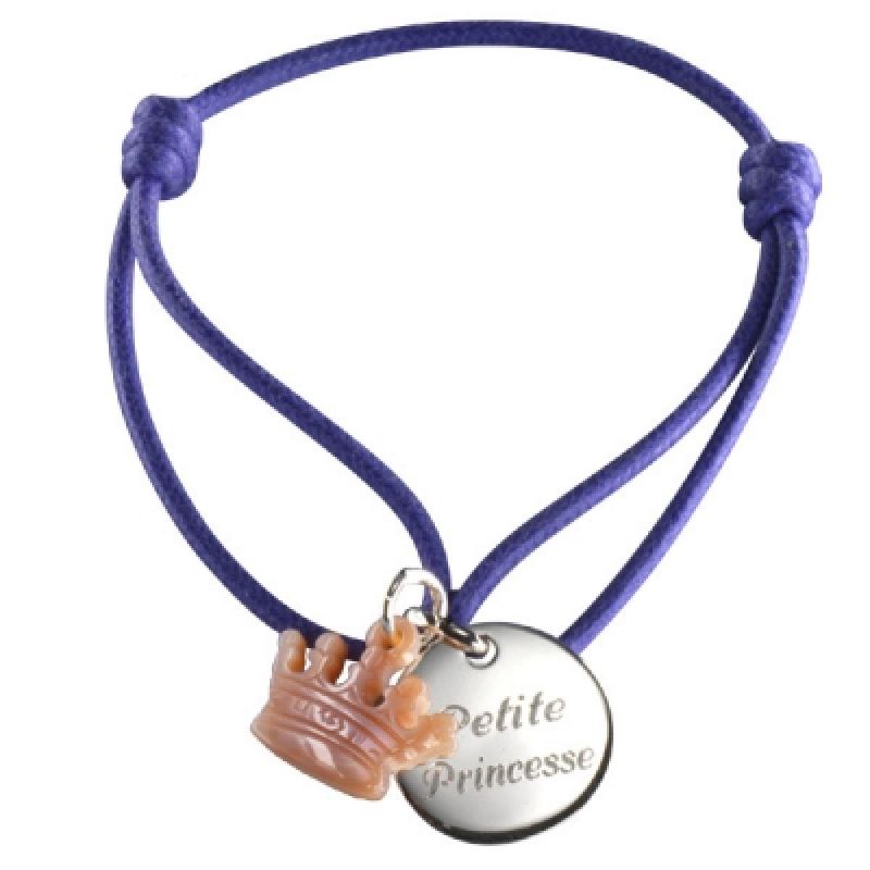 Bracelet cordon Kids couronne (argent 925° et nacre) Petits trésors