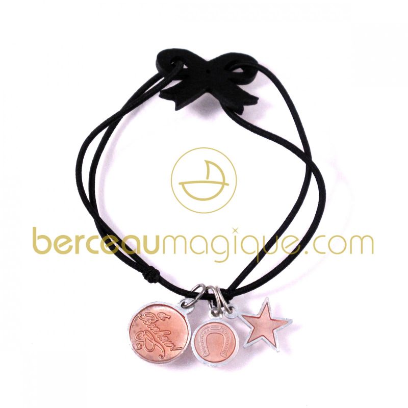 Bracelet élastique noeud noir et perles roses pâles chance street 