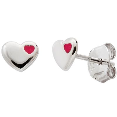 Boucles d'oreilles Cœur laqué Rouge (argent)