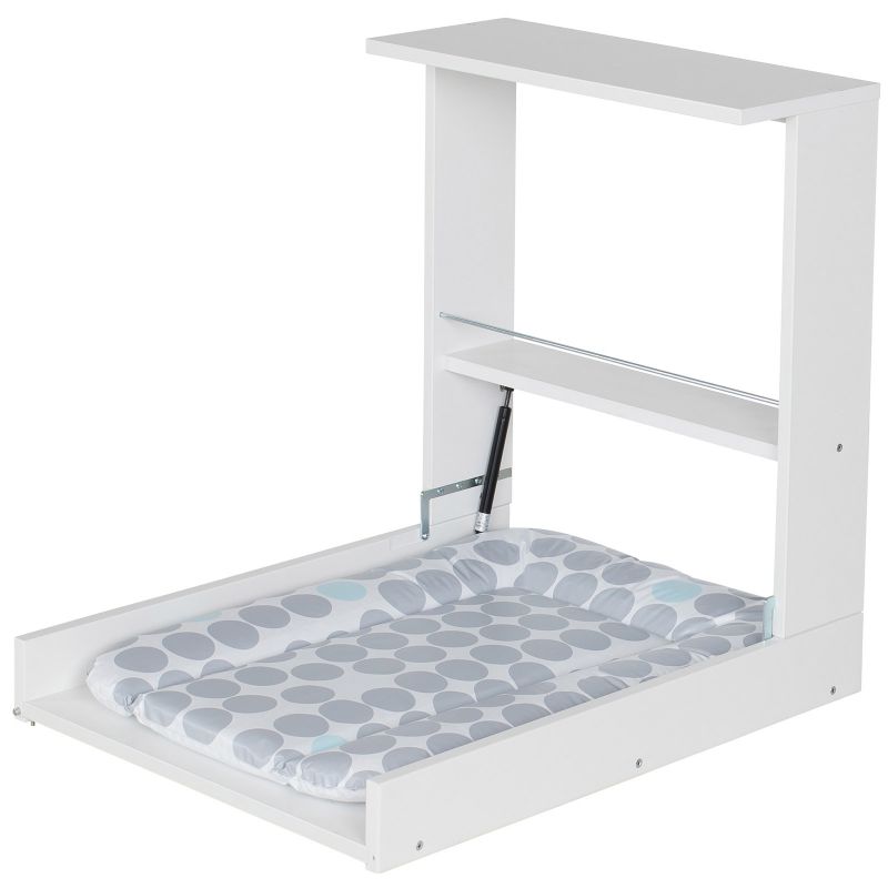 Table à langer murale hêtre blanc + matelas Pois Wicki Geuther