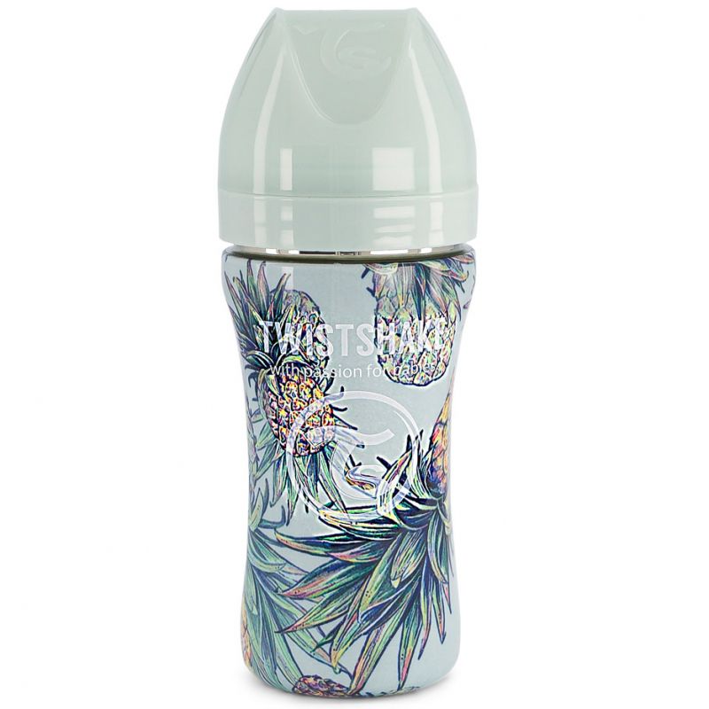 Biberon anti-colique en acier inoxydable ananas (330 ml) Twistshake