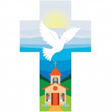 Croix en bois Colombe et Eglise bleue  par La Ronde des Couleurs