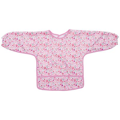 Bavoir-tablier tissu imperméable manches bouffantes liberty rose (6-24 mois)