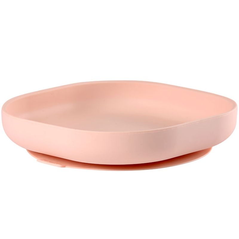 Assiette en silicone à rebords et ventouse rose Béaba