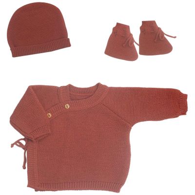 Lot brassière, bonnet et chaussons Terracotta (0-1 mois) Trois Kilos Sept