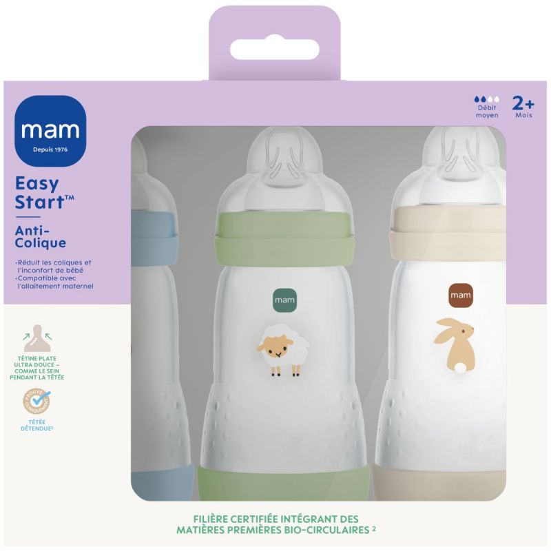 Lot de 3 biberons Easy Start anti-colique Océan+Sable+Nature Tétine Débit 2 (260ml) MAM Produit 2