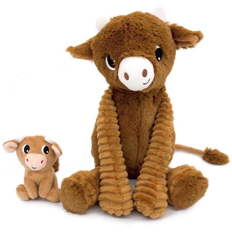 Peluche Vache maman et bébé Les Ptipotos Cassonade (31 cm) Les Déglingos Produit 1