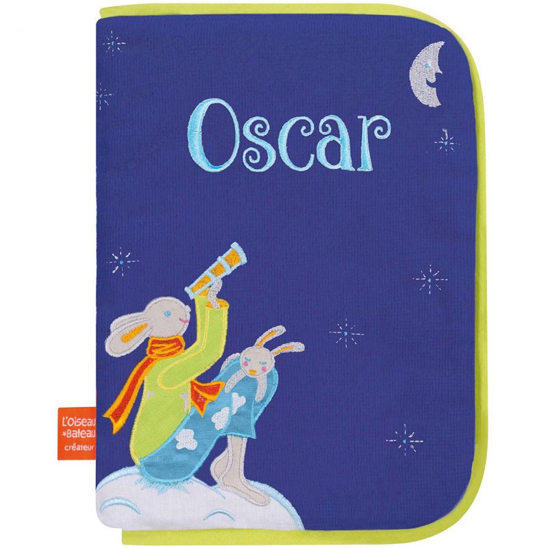 Protège carnet de santé Lapins lune bleu (personnalisable) L'oiseau bateau