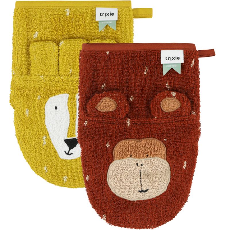Lot de 2 gants de toilette Mr Lion et Mr Monkey Trixie