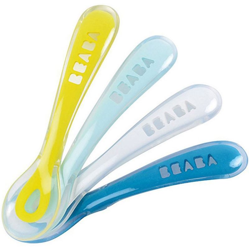 Lot de 4 cuillères en silicone 2ème âge bleu et jaune Béaba
