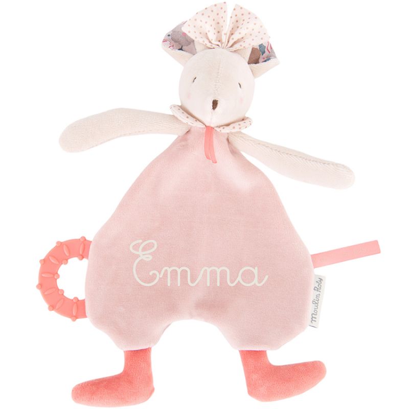 Doudou de dentition souris rose Il était une fois (personnalisable) Moulin Roty