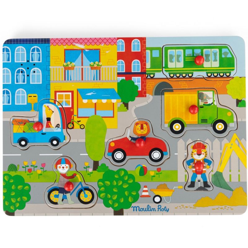 Puzzle sonore ville en bois Les Popipop Moulin Roty Produit 1