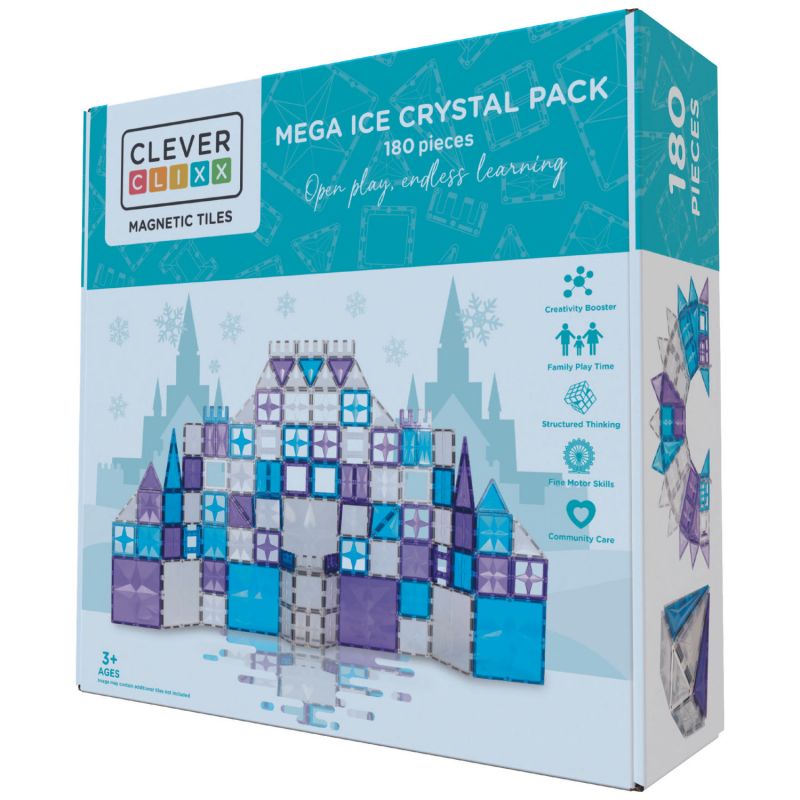 Mega kit de construction magnétique Ice Crystal (180 pièces) Cleverclixx Packaging 1