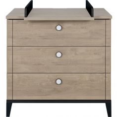 Commode à langer 3 tiroirs en chêne blond noir Marcel - Galipette