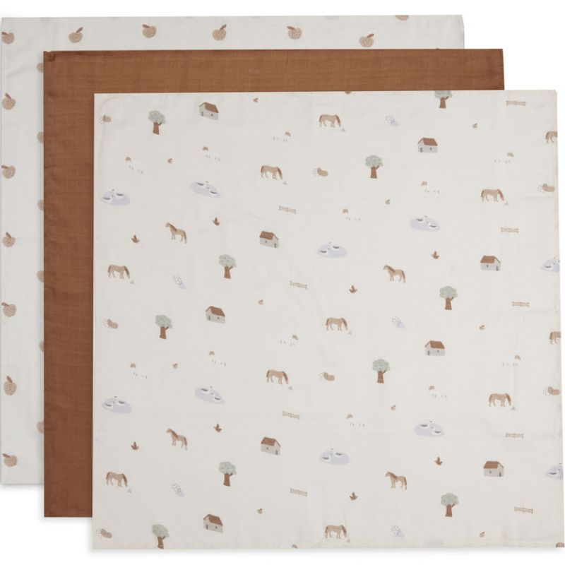 Lot de 3 langes en coton Farm (70 x 70 cm) Jollein