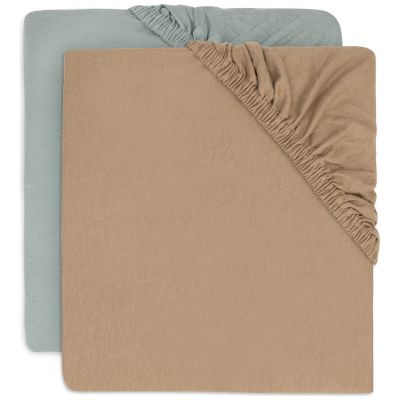 Lot de 2 draps housses en jersey Sea Green-Biscuit (60 x 120 cm)