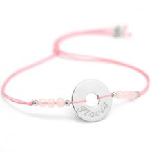 Bracelet cordon Rainbow Mini jeton rose personnalisable (argent 925°)  par Petits trésors