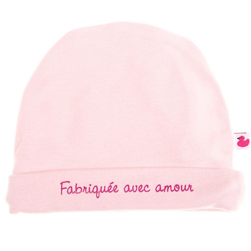 Bonnet de naissance Fabriquée avec amour rose pastel BB & Co