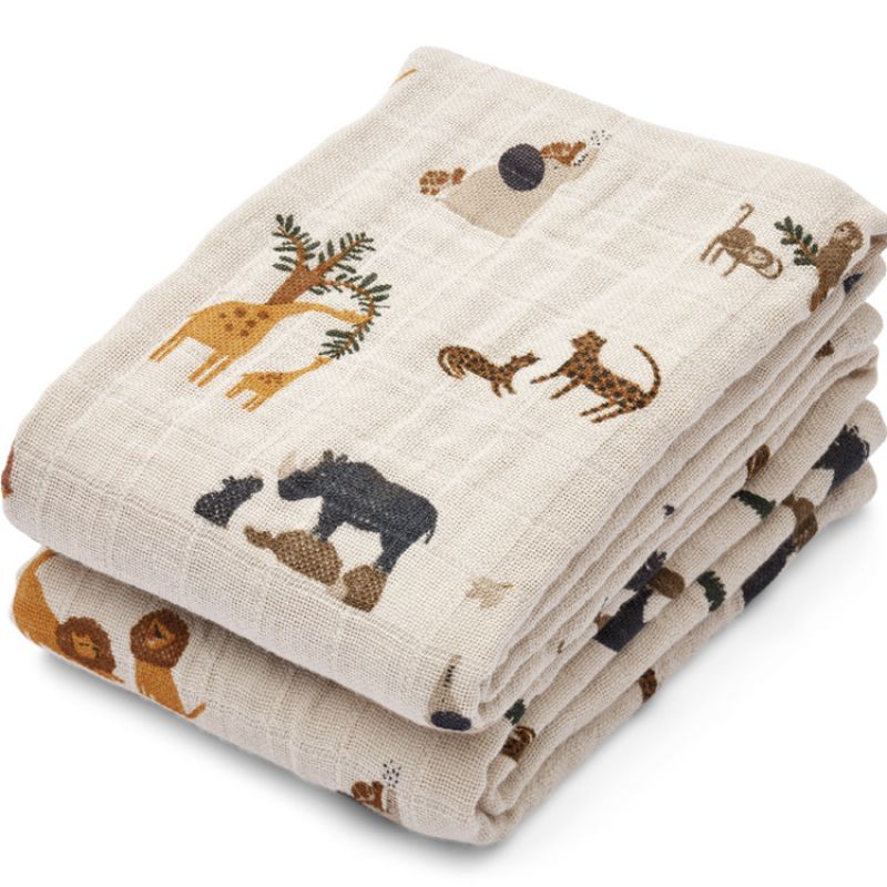 Lot de 2 langes en coton bio Lewis All together sandy (65 x 65 cm) Liewood