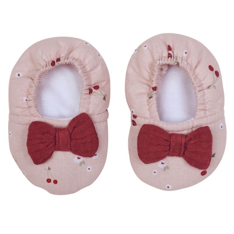 Chaussons avec nœud cerises et tomette (0-6 mois) BB & Co