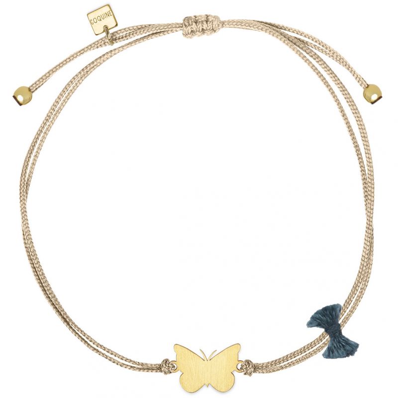 Bracelet cordon beige Nature papillon (vermeil doré) Coquine