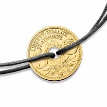 Bracelet cordon noir médaille 5 centimes 16 mm recto verso (or jaune 750°)  par Monnaie de Paris