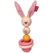 Hochet en bois lapin Bungee Bunny rose  par Sigikid
