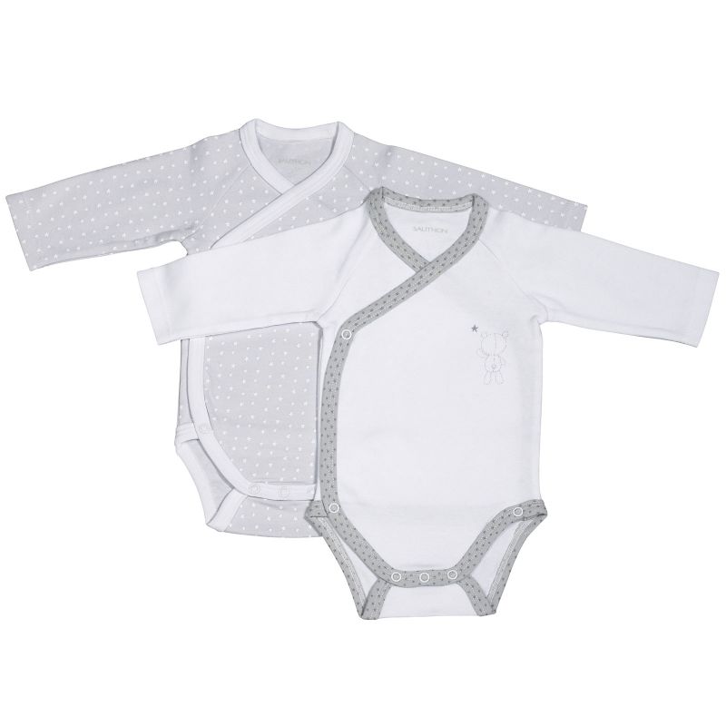 Lot de 2 bodies croisés manches longues Céleste (1 mois : 54 cm) Sauthon