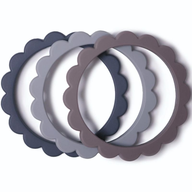 Lot de 3 bracelets de dentition Flower Steel-Dove gray-Stone Mushie