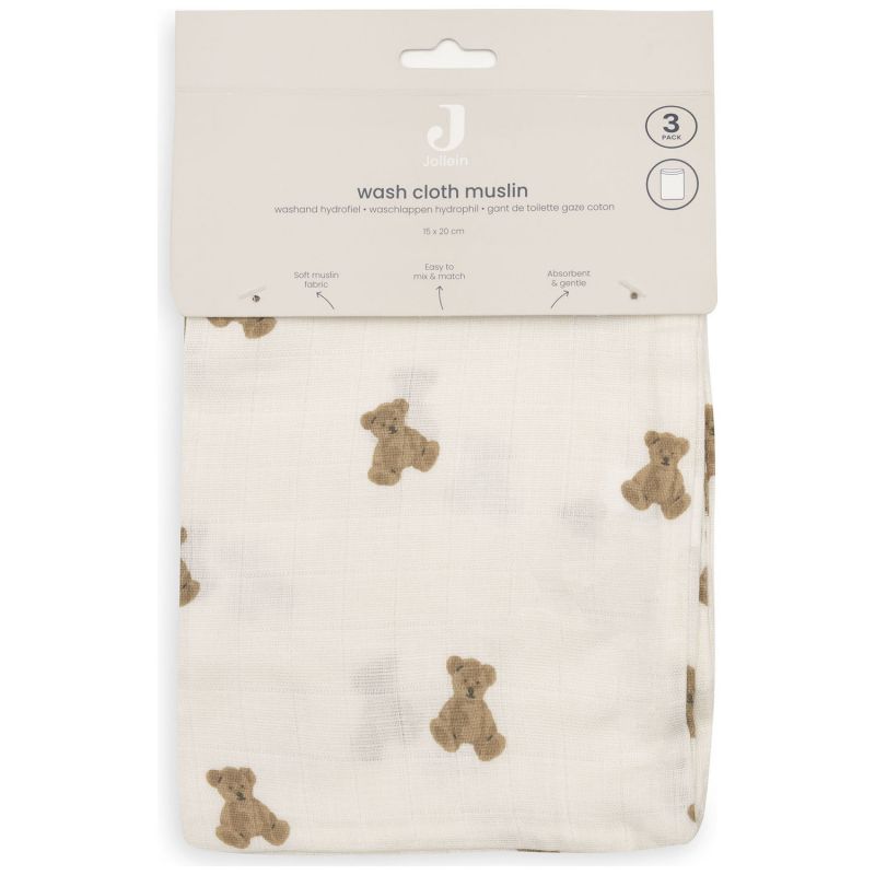 Lot de 3 gants de toilette Mini Teddy Bear Jollein Packaging 6