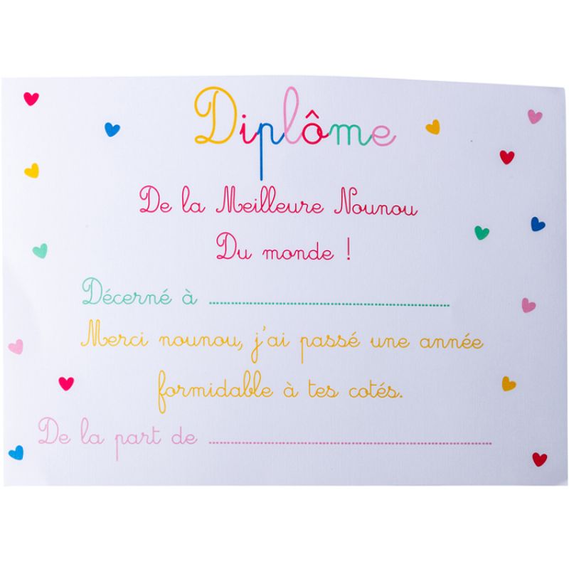 Diplôme de la Meilleure Nounou du Monde Arty Fêtes Factory