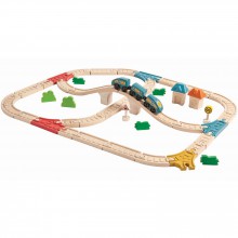 Circuit train double avec pont  par Plan Toys