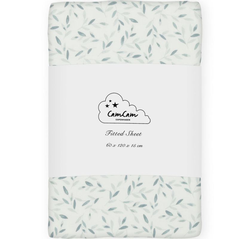 Drap housse en coton bio Green Leaves (60 x 120 cm) Cam Cam Copenhagen
