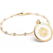 Bracelet femme Fleur ivoire chaîne perlée plaqué or (personnalisable)  par Petits trésors